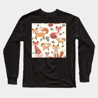 Little Fox and Leaf Print Long Sleeve T-Shirt